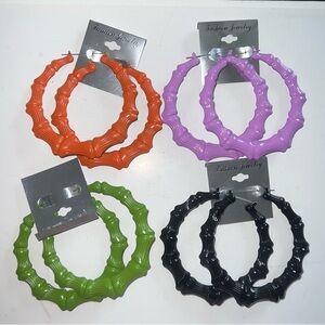 Colorful Bamboo Hoop Earrings‎ Set